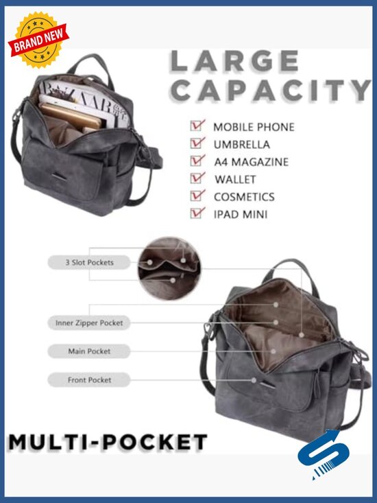 PU Leather Fashion Backpack Purse - Multipurpose Design Ladies Shoulder Bag main image 6
